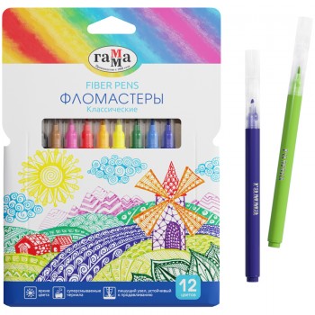 Фломастеры Гамма "Классические", 12цв., смываемые